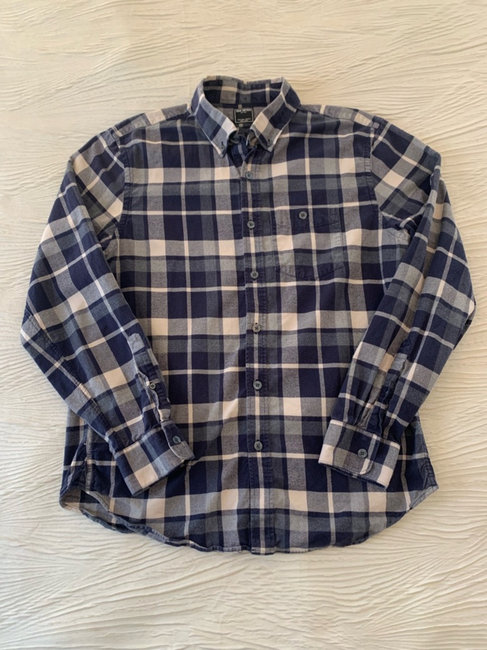 Todd Snyder 100% Brushed Cotton Flannel Navy & White Button Down Shirt, size L